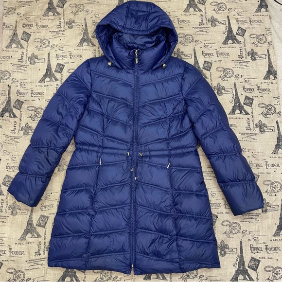 Ellen Tracy NWOT! Navy Down Hooded  Water Resist Lined Drawcord Puffer Coat - Picture 2 of 16